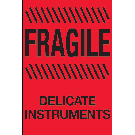 4 x 6" - "Fragile - Delicate Instruments" (Fluorescent Red) Labels